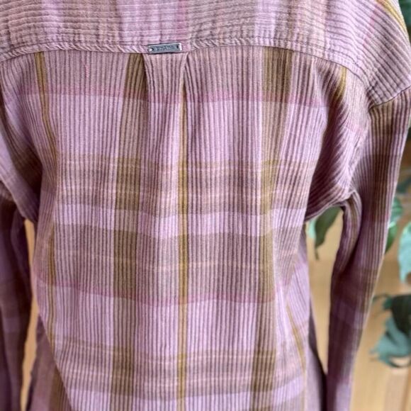 prAna Pink Red Purple Textured Plaid Long Sleeve Button Front Size M Faded - Picture 8 of 15
